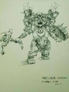 魔兽四张签字笔的线稿