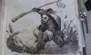 熊猫人武僧-中国水墨风格画欣赏