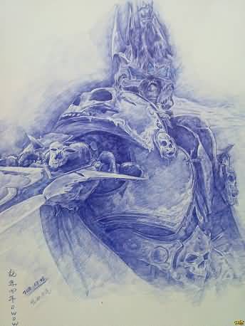 圆珠笔画的阿尔萨斯王子持剑图