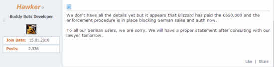 暴雪上诉求禁售某魔兽插件 将支付65万欧元买断