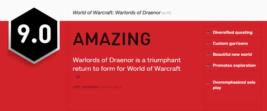 WOW依然最棒,德拉诺之王IGN得分9.0